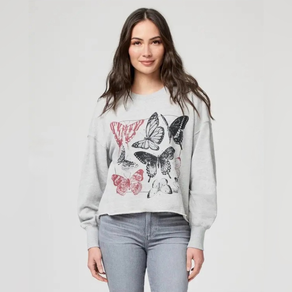 Paige Lisbet Sweatshirt Crew Neck Heather Raw Hem Crop Grey Sweater Sz Small Y2K